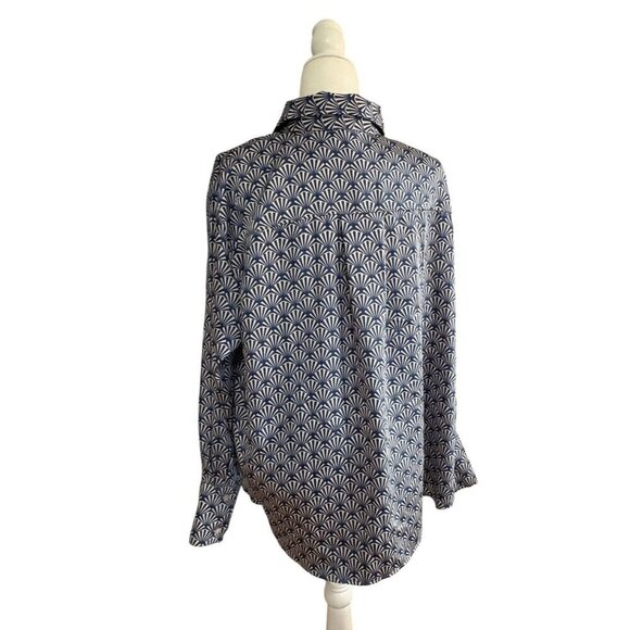 H&M Navy & White Geometric Print Long Sleeve Button-Up Shirt 2XL - Picture 4 of 9